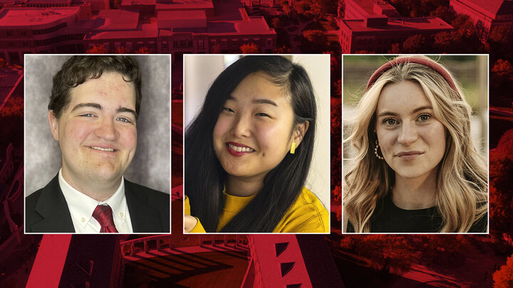 Headshots of Fulbright Recipients: Carson Haberyan (left), Jillian Korovski (center), Brigid Toomey (right)