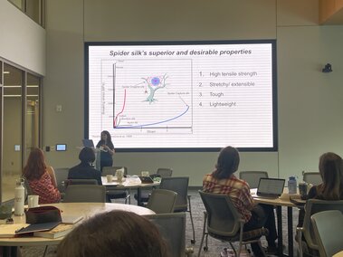 Dr. Jessica Garb presenting on her spider silk research